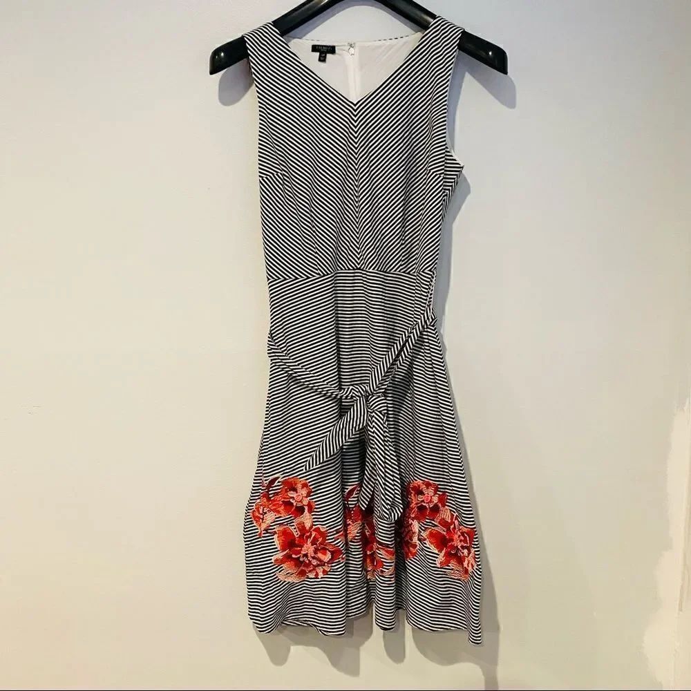 Talbots "Dancing Stripes" Embroidered Dress Size 12P - Picture 3 of 10